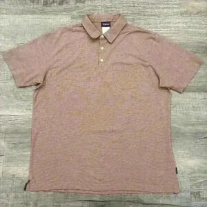 Patagonia Mens Orange Gray Striped Short Sleeve Three Button Polo Shirt Size XL